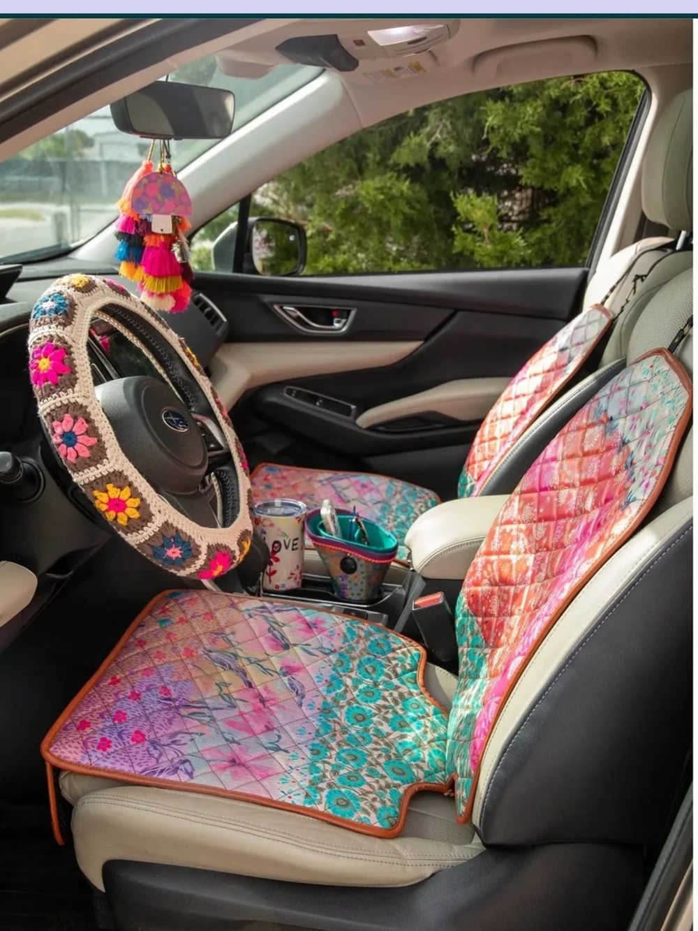 NWT Natural Life Boho Quilted Car Seat Protectors Set of 4 Pink Patchwork